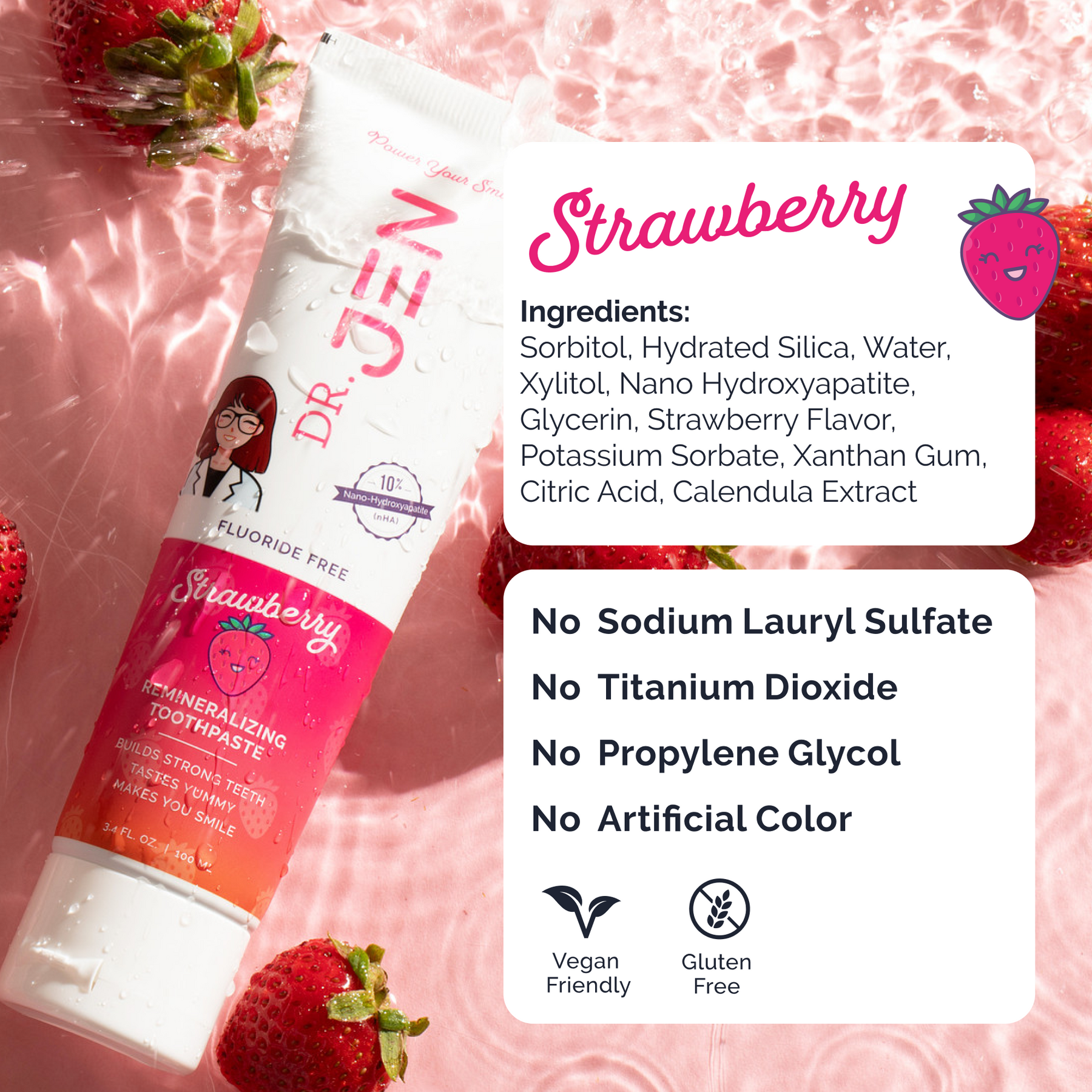 Fluoride-Free Strawberry 10% Premium Nano Hydroxyapatite Toothpaste